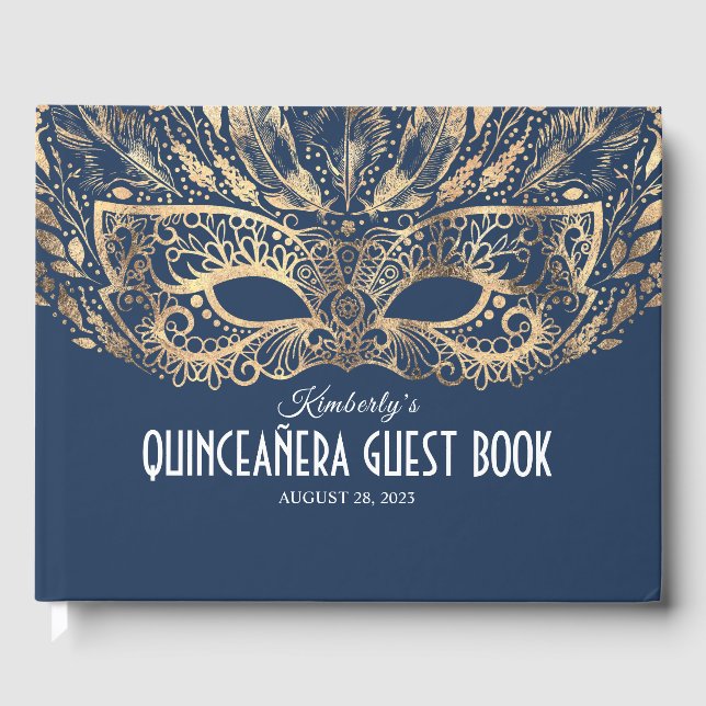Quinceanera Navy och Guld Guest Bok (Framsida)