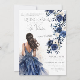 Quinceañera Navy Royal Blue Blommigt Gown Princess Inbjudningar
