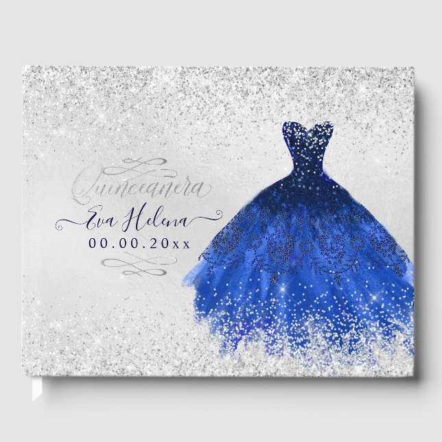 Quinceañera Navy Royal Blue Sparkling Gown Gästböcker (Framsida)