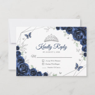 Quinceanera Navy Silver Blommig Svar