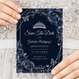 Quinceanera Navy Silver Floral Spara Datumet