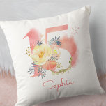 Quinceanera nummer 15 Blommigt för vattenfärgsdimm Kudde<br><div class="desc">Personlig Quinceañera-kudde för en speciell ung kvinnas 15-årsdag. Denna keepsakslev har nummer 15 i den persikofärgade vattenfärgen rosa som dekoreras med söt blommor i persikor och gult. Mallen är konfigurerad så att du kan anpassa redot med ditt namn, skrivet i söt Peach rosa typography. Bläddra i butiken om du vill...</div>