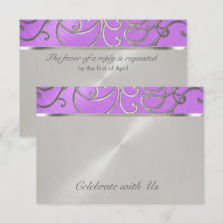Quinceanera Orchid Lila Silver Filigree Swirls Inbjudningar