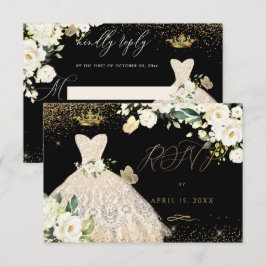 Quinceanera OSA Champagne Guld Glitter Gown Inbjudningar