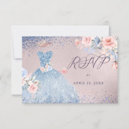 Quinceanera OSA Dusty Blue Glitter Gown Inbjudningar