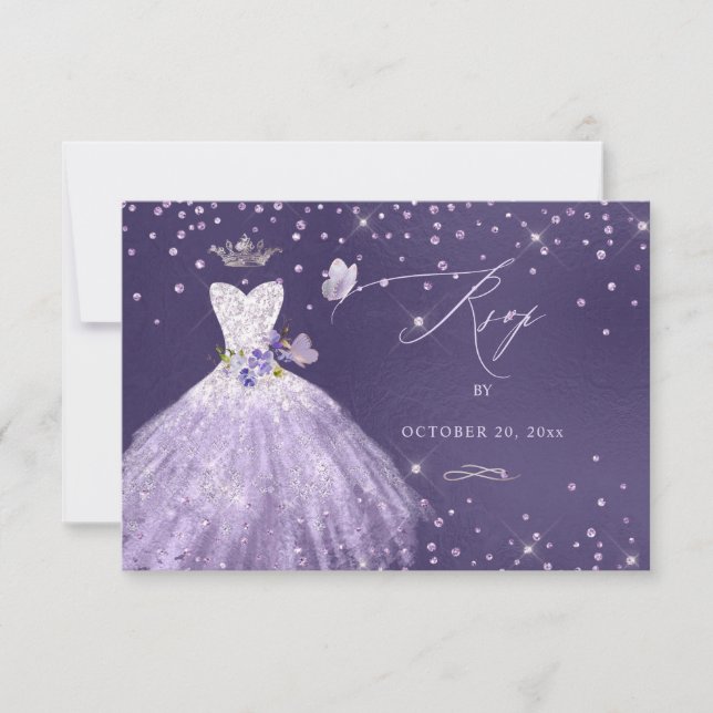 Quinceanera OSA Dusty Lila Glitter Gown Inbjudningar (Framsida)