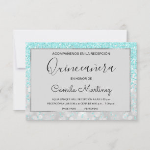 Quinceanera OSA Teal Blue Girly Glitter Gnistra Inbjudningar
