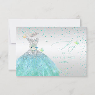 Quinceanera OSA Turcos Silver Glitter Gown Inv Inbjudningar