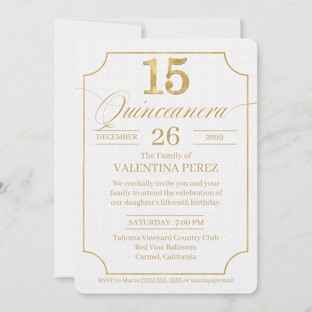 Quinceanera på engelska språket Guld med Photo Inbjudningar (Baksida)