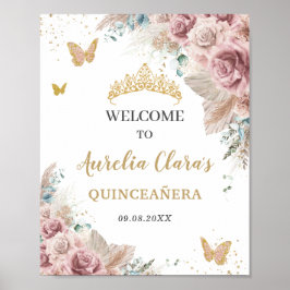Quinceañera Pampas Grass  Blommigt Butterflies Poster