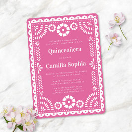 Quinceañera Papel Picado Elegant Bright Rosa Inbjudningar