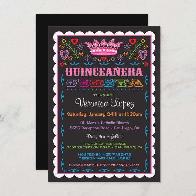 Quinceañera Papel Picado Fiesta-inbjudan Inbjudningar (Fram/baksida)
