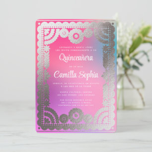 Quinceañera Papel Picado Roligt Gradient Rosa Silv Inbjudningar