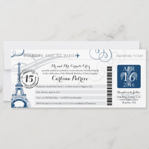 Quinceanera   Paris Boarding Pass Inbjudningar