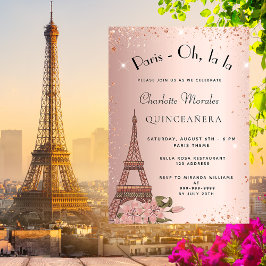 Quinceanera Paris Eiffel torn ro guld glitter Inbjudan Vykort