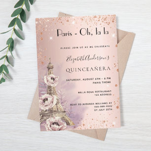 Quinceanera Paris ro guld Eiffel torn Inbjudningar