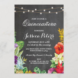 Quinceanera Party Aloha Tropical Ljus Inbjudan 15