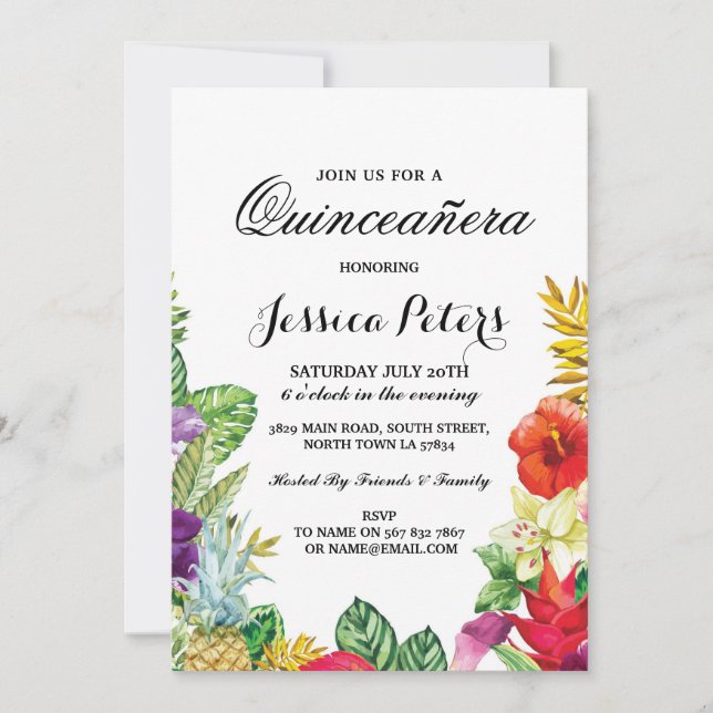 Quinceanera Party Aloha Tropical Luau Tiki Inbjuda Inbjudningar (Framsida)