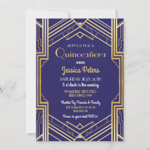 Quinceanera Party Birthday Gatsby Art Deco Inbjuda Inbjudningar
