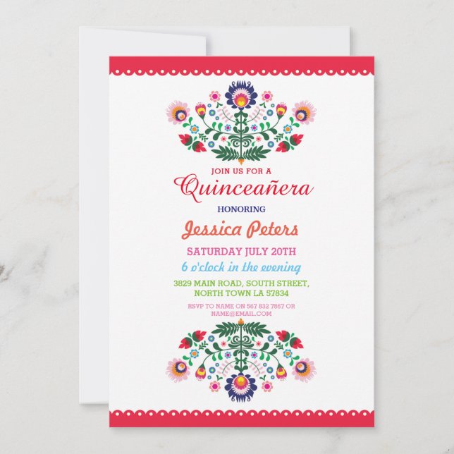 Quinceanera Party Blommigt Fiesta Mexikansk födels Inbjudningar (Framsida)