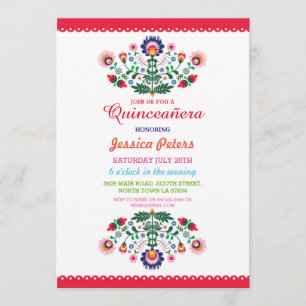 Quinceanera Party Blommigt Fiesta Mexikansk födels Inbjudningar