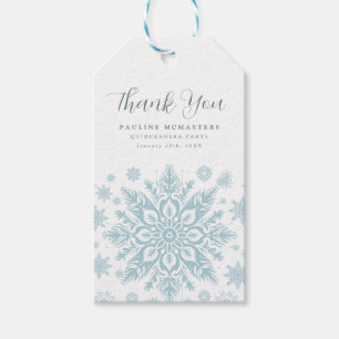 Quinceanera Party Blue Snowflake-Tack för Presentetikett