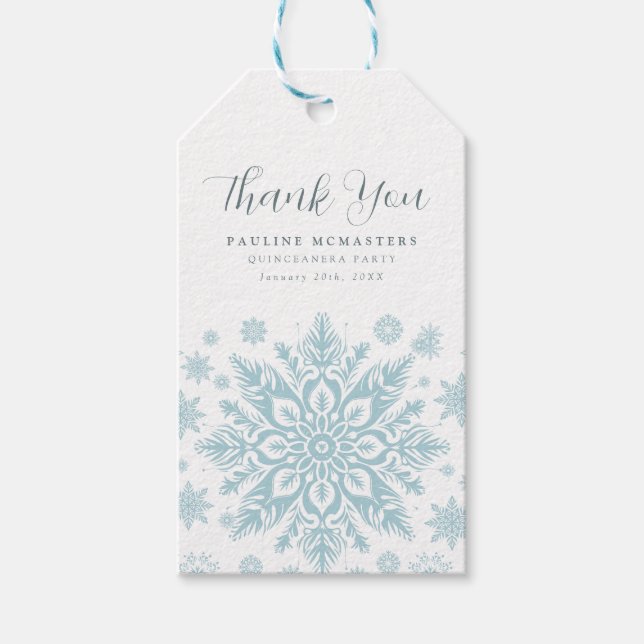 Quinceanera Party Blue Snowflake-Tack för Presentetikett (Framsidan)