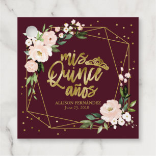 Quinceanera Party Gold Foil  Burgundy Blommigt Gåvor Etiketter