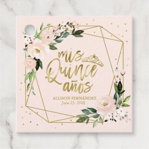 Quinceanera Party Gold Foil  Rosa Blommigt Gåvor Etiketter