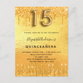 Quinceanera party guld droppar inbjudan vykort