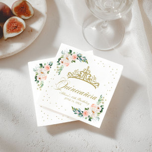 Quinceanera Party Guld Tiara  Rosa Blommigt Pappersservett