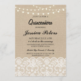 Quinceanera Party Ljus Rustic Burlap Snöre Inbjuda Inbjudningar