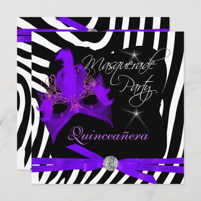 Quinceanera Party MasqueraLila Zebra Inbjudningar (Fram/baksida)