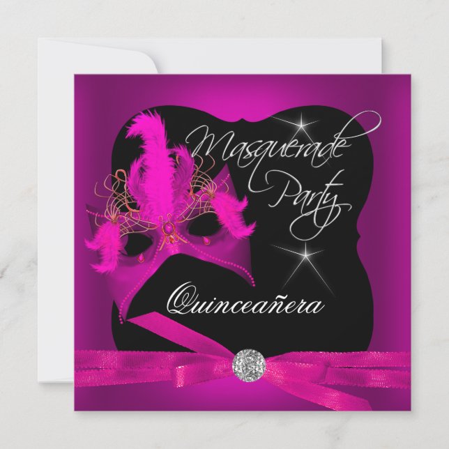 Quinceanera Party MasqueraRosa Black Inbjudningar (Framsida)