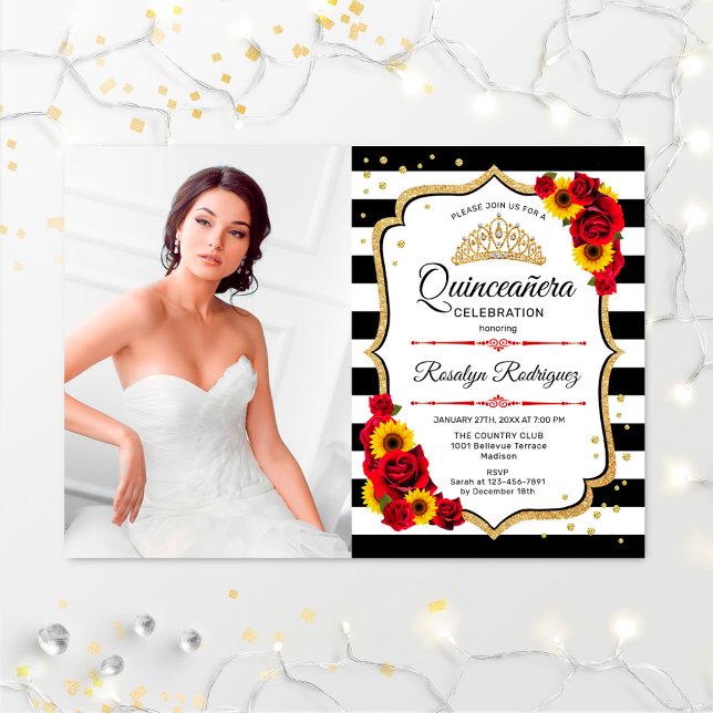 Quinceanera Party med foto - Ro solblommor Inbjudningar (Skapare uppladdad)