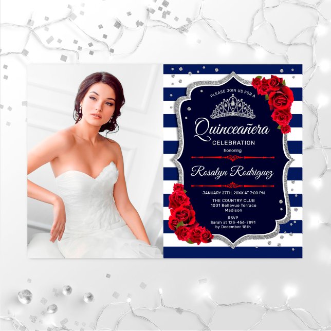 Quinceanera Party med foto - Röda Silver-flottan Inbjudningar (Skapare uppladdad)