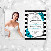Quinceanera Party med foto - Teal Silver White