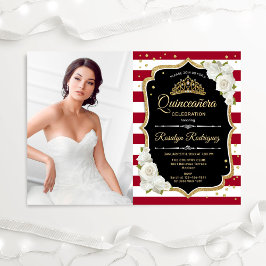 Quinceanera Party med Photo - Red Black Guld Inbjudningar