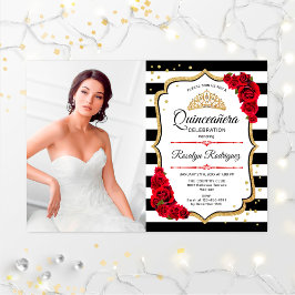 Quinceanera Party med Photo - Red Guld Black Inbjudningar