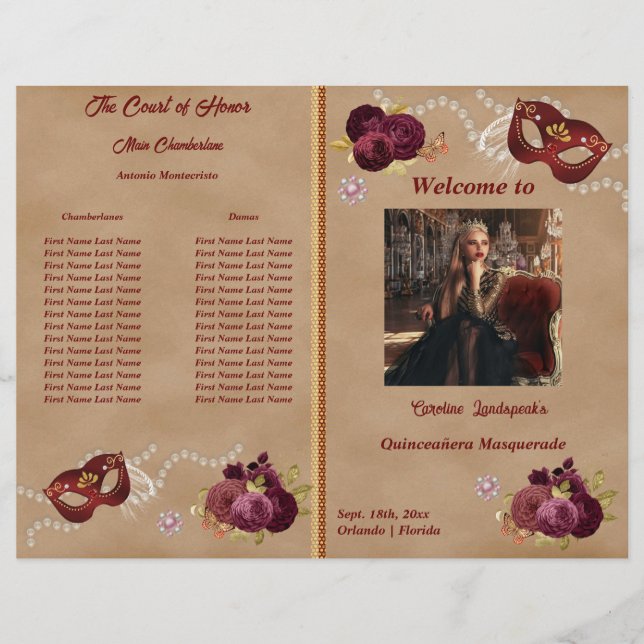 Quinceañera Party Program Red Masqueramask (Framsida)