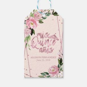 Quinceanera Party Ro Gold Foil  Rosa Blommigt Presentetikett