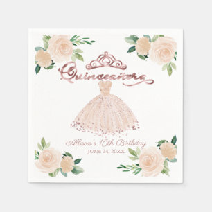 Quinceanera Party  Rosa Blommigt Napkins Pappersservett