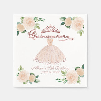 Quinceanera Party  Rosa Blommigt Napkins Pappersservett