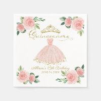 Quinceanera Party Rosa Blommigt Napkins
