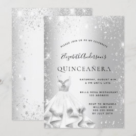 Quinceanera party silver klänning glitter inbjudningar
