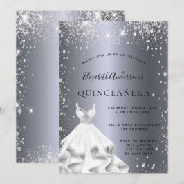 Quinceanera party silver ska klä glitter stoft inbjudningar
