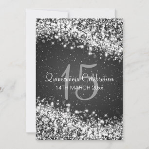 Quinceañera Party Sparkling Wave Black Inbjudningar