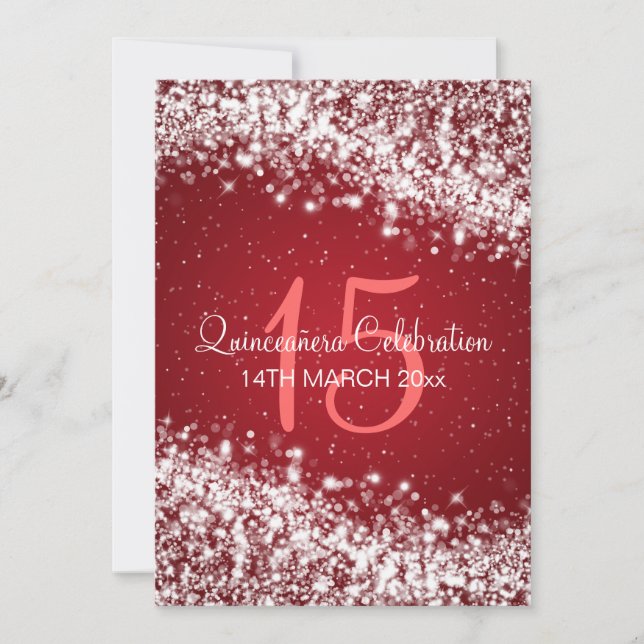 Quinceañera Party Sparkling Wave Red Inbjudningar (Framsida)