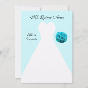 Quinceanera Party White Gown on Blue Background Inbjudningar