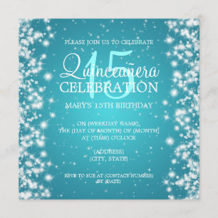 Quinceañera Party Winter Gnistra 2 Turquise Inbjudningar